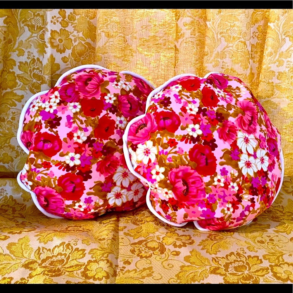 Handmade Vintage Fabric Down Stuffed Throw Pillow Set with Velour Trim